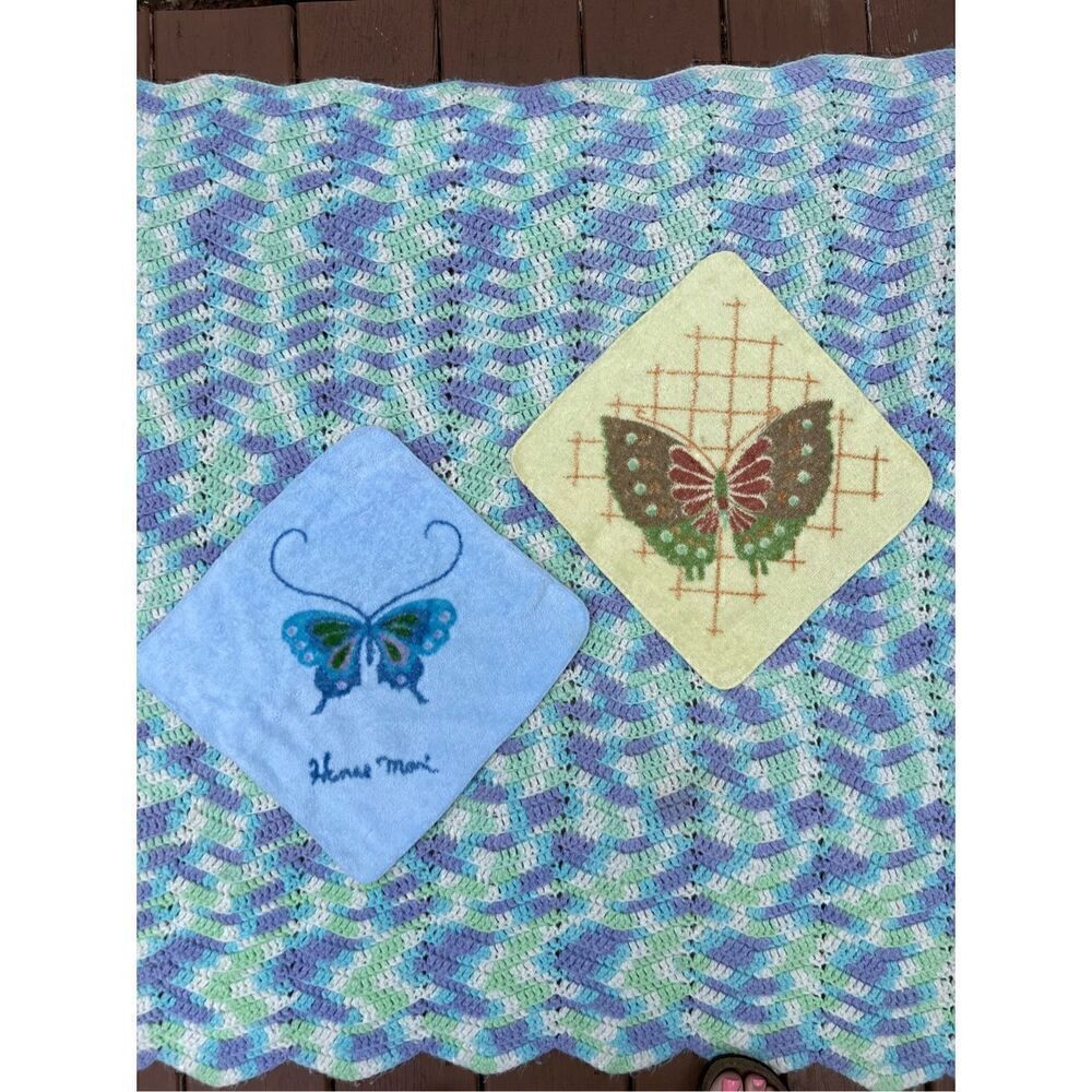 Vintage Butterfly Washcloths Set of 3